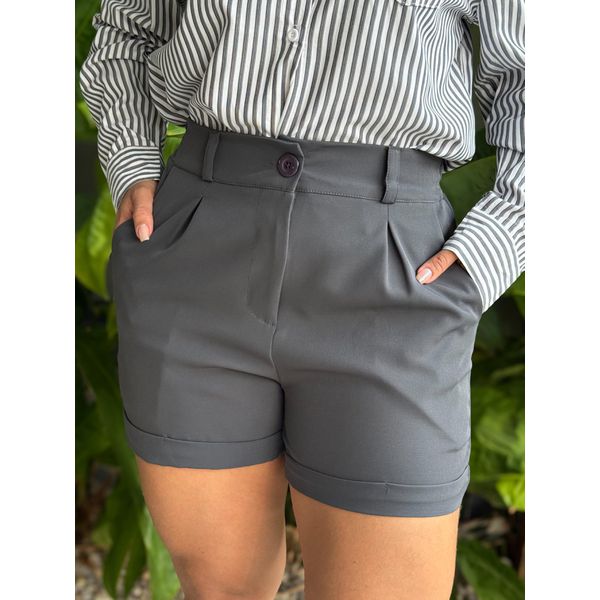 Shorts em Alfaiataria com Elástico no cós CINZA CHUMBO