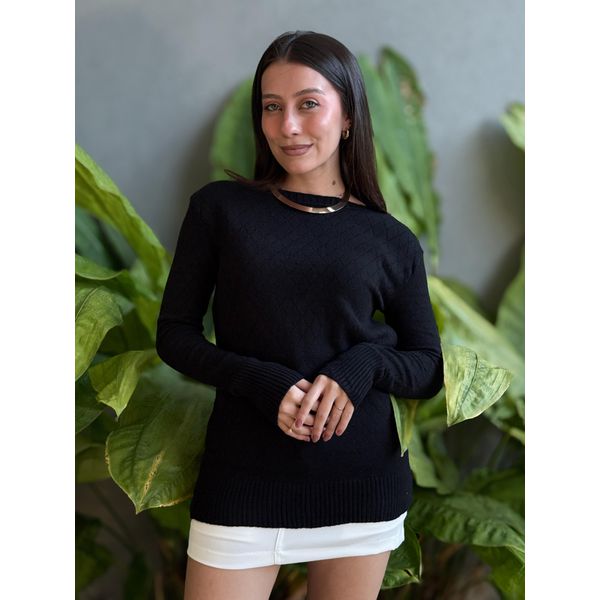 Tricot Agnes Manga Longa PRETO