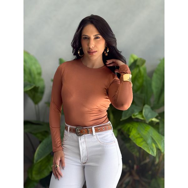Body Elisa Manga Longa Decote nas costas MARROM CLARO