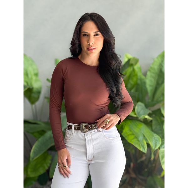 Body Elisa Manga Longa Decote nas costas MARROM CHOCOLATE