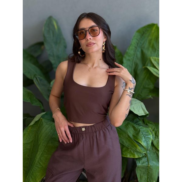 Cropped Regata Aisha Alças Largas MARROM