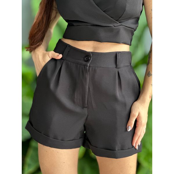 Shorts em Alfaiataria com Elástico no cós PRETO