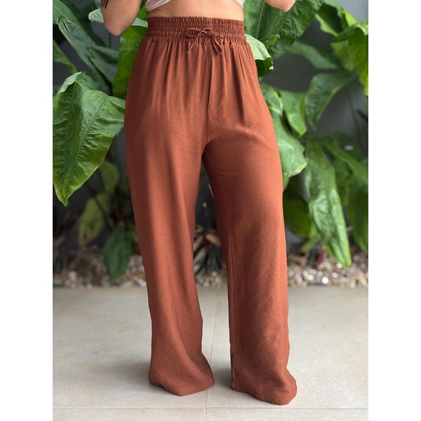 Calça Pantalona Leila com Elástico no cós MARROM