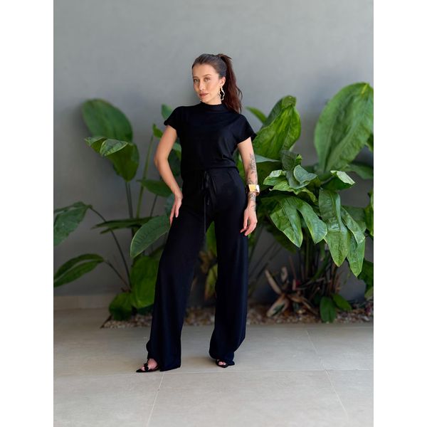 Conjunto Adriana Calça e Blusa em Tricot PRETO
