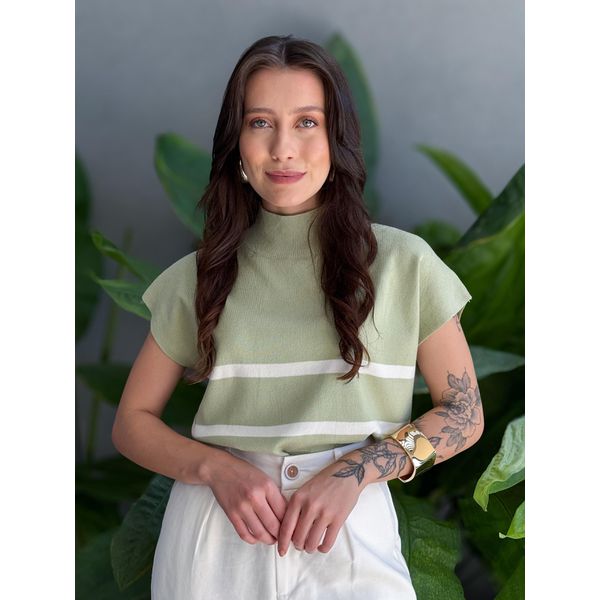Blusa Marina Em Tricot Listrado VERDE COM BRANCO