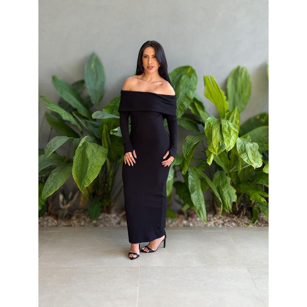 Vestido Milena Ombro a Ombro Malha Ribana Premium PRETO