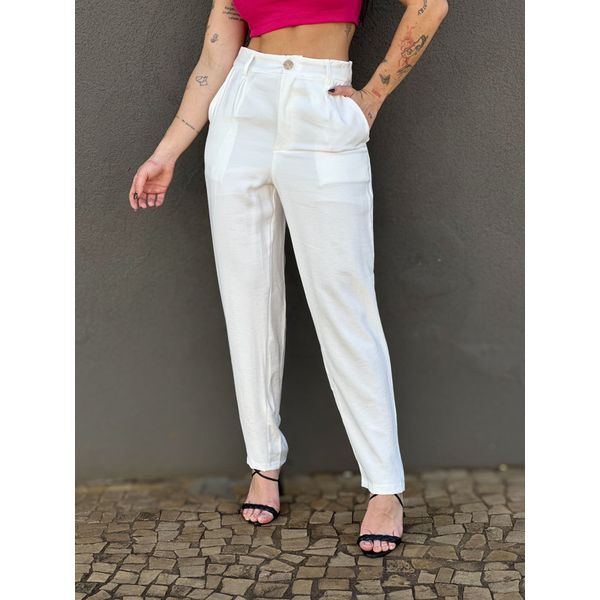 Calça Alfaiataria Flora em Liocel OFF WHITE