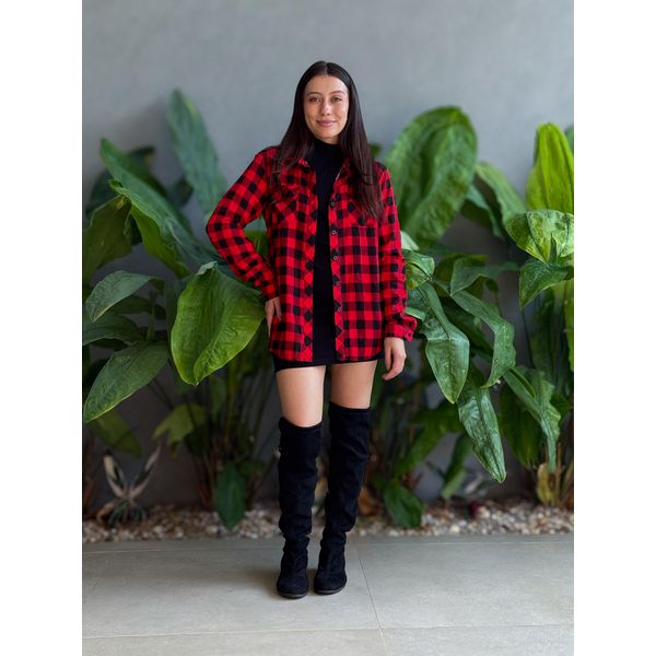 Camisa em Viscose XADREZ VERMELHO E PRETO