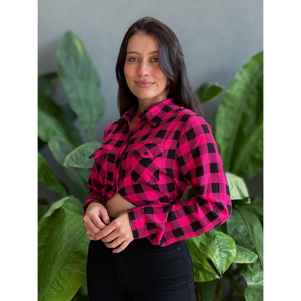 Camisa em Viscose XADREZ ROSA E PRETO 