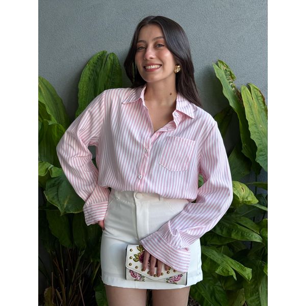 Camisa Listrada BRANCO COM ROSA