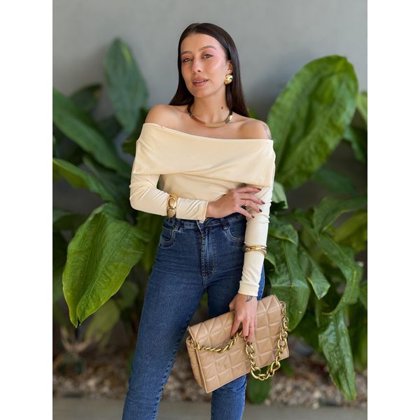 Blusa Amelie Manga Longa Decote Ombro a Ombro CREME