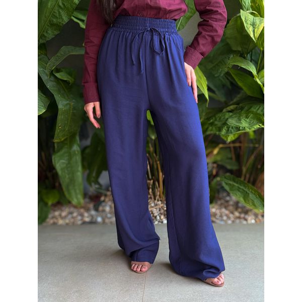 Calça Pantalona Leila com Elástico no cós AZUL MARINHO