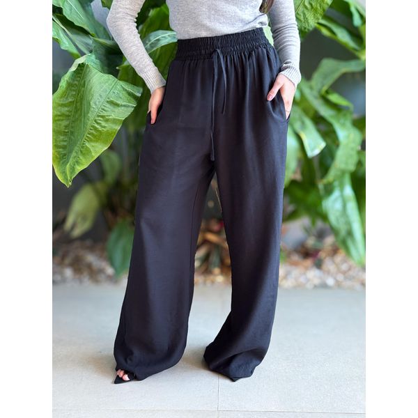 Calça Pantalona Leila com Elástico no cós PRETO