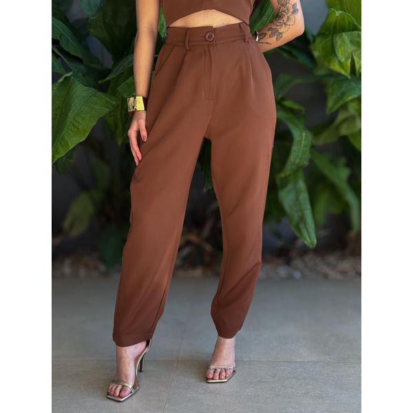 Calça Alfaiataria Joana com Elástico no Cós MARROM CHOCOLATE