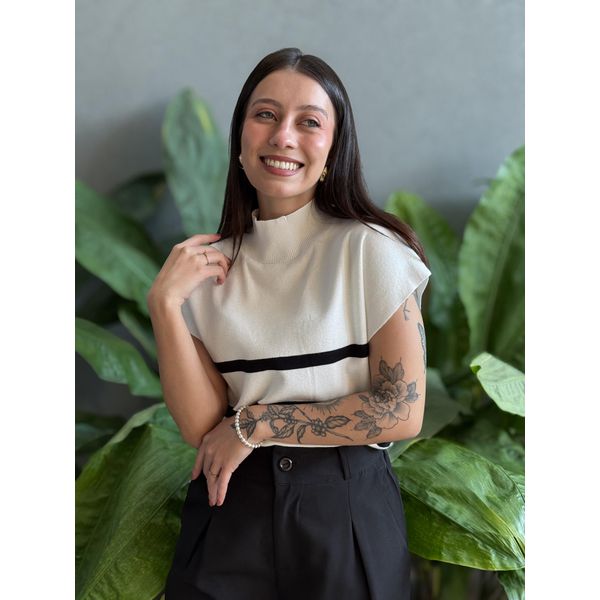 Blusa Marina Em Tricot Listrado BRANCO COM PRETO