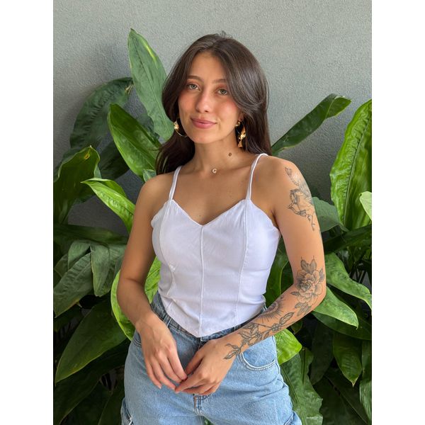 Cropped Renata Alças Finas em Bengaline BRANCO