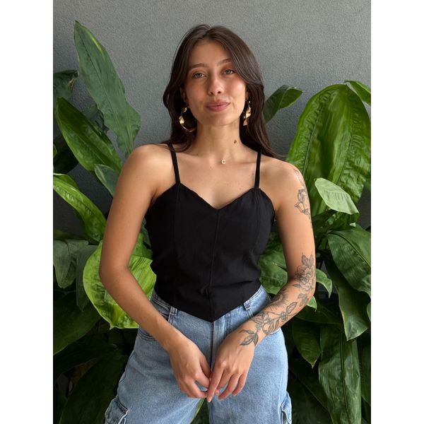 Cropped Renata Alças Finas em Bengaline PRETO