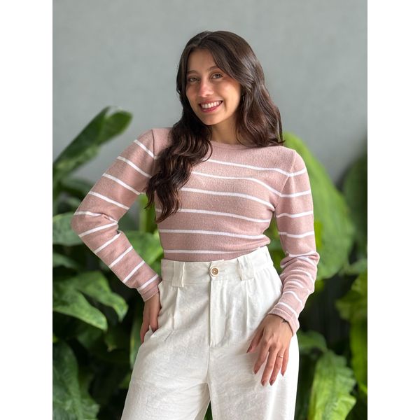 Tricot Listras Cassia ROSÊ COM BRANCO