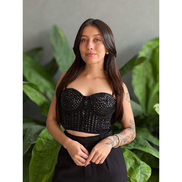 Top Bordado em Pedrarias PRETO