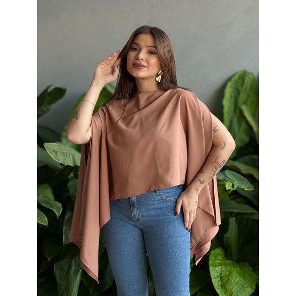 Blusa Capa Manga Longa BEGE ESCURO