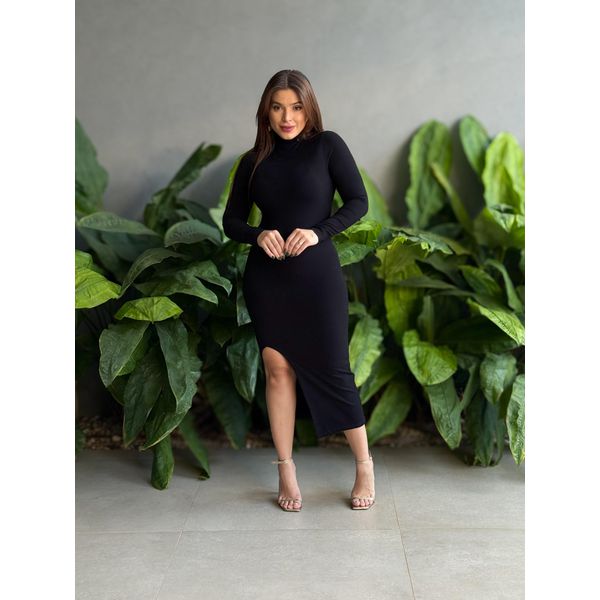 Vestido Germania Midi Manga Longa PRETO