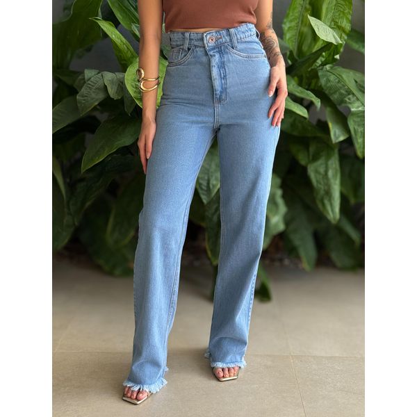 Calça Wide Legg Cherry Barra Desfiada 05 LAVAGEM CLARA 