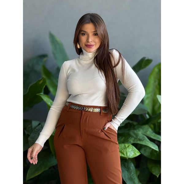 Blusa Jade em Tricot Gola Alta Cacharrel OFF WHITE