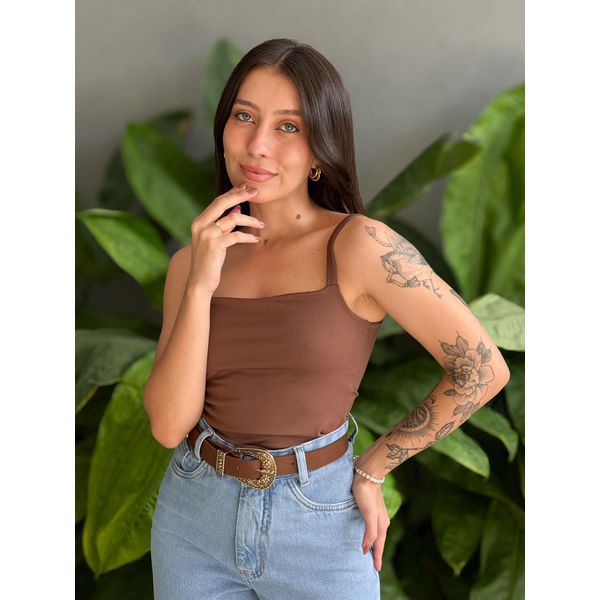Body Poliamida Alças Finas MARROM