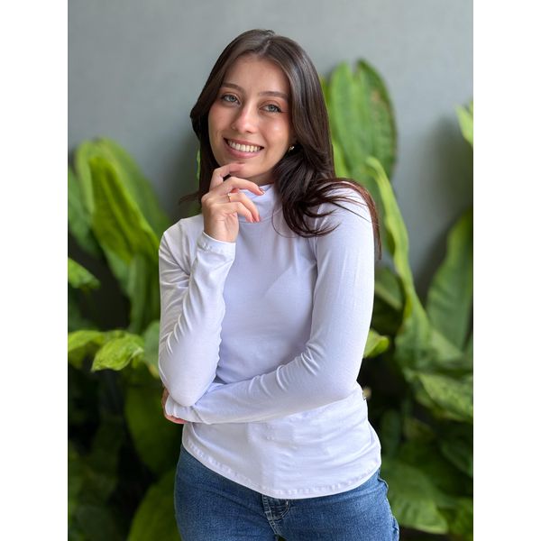 Blusa Segunda Pele Manga Longa em Viscolycra Gola Alta BRANCO