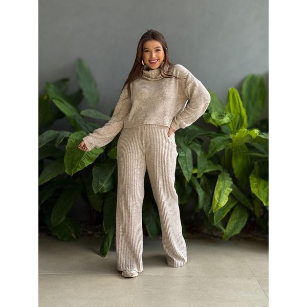 Conjunto Tricot Elen Blusa e Calça CREME