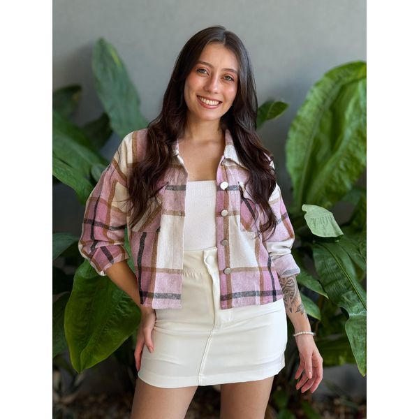 Jaqueta Xadrez BRANCO COM ROSA