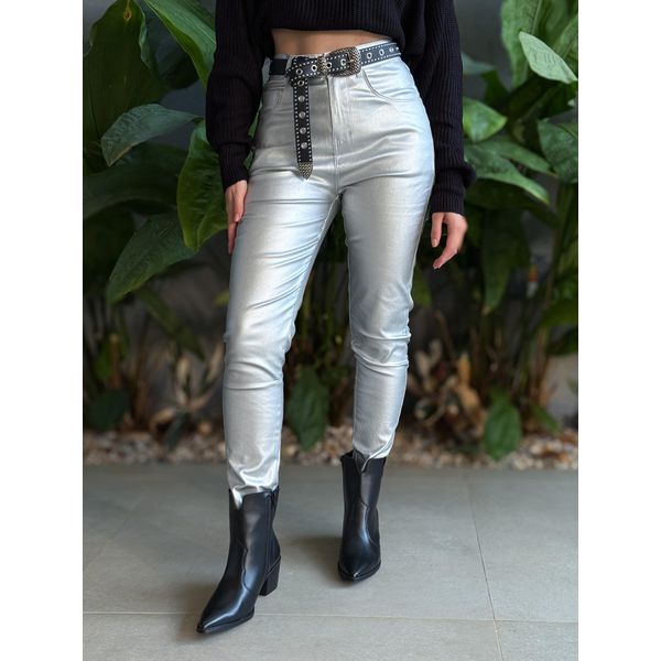 Calça Skinny Resinada PRATA