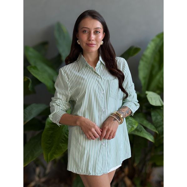 Camisa Listrada BRANCO COM VERDE