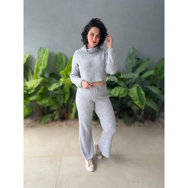 Conjunto Tricot Elen Blusa e Calça CINZA MESCLA