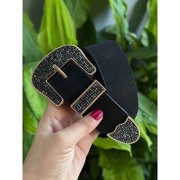 Cinto Lux em Courino Fivela em Pedrarias PRETO