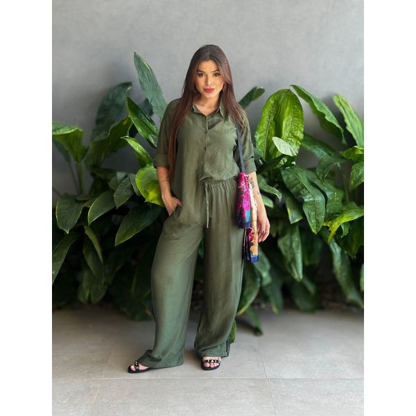 Conjunto Cecilia Camisa e Calça VERDE MILITAR