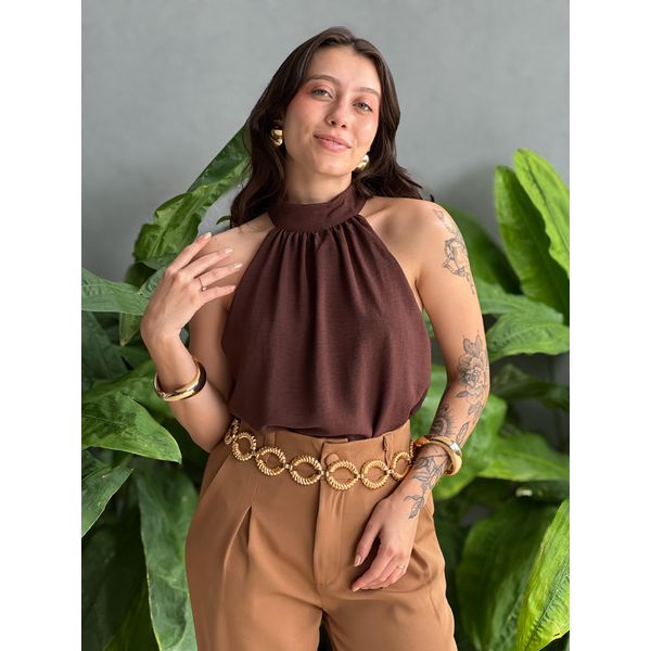Blusa Marjorie em Crepe MARROM