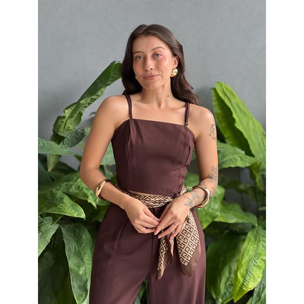 Cropped Liocel Lira Alças Finas MARROM