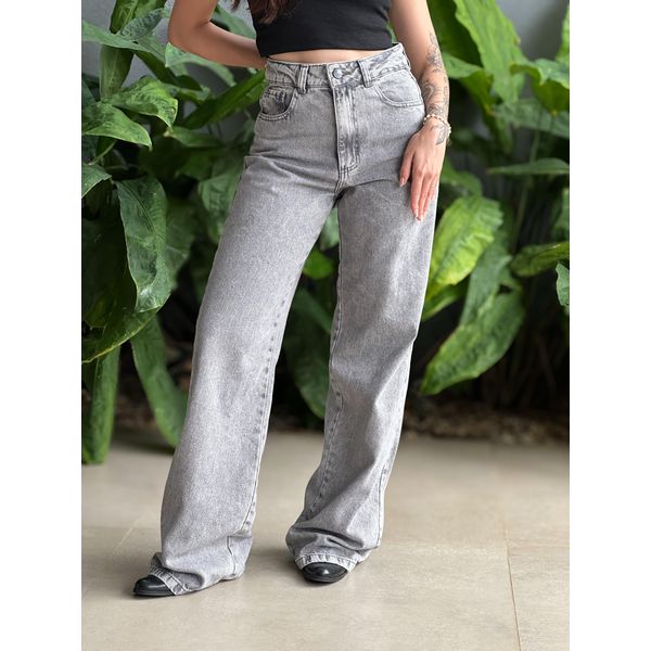 Calça Jeans Wide Legg Nexxo Estonada 10 JEANS ACINZENTADO