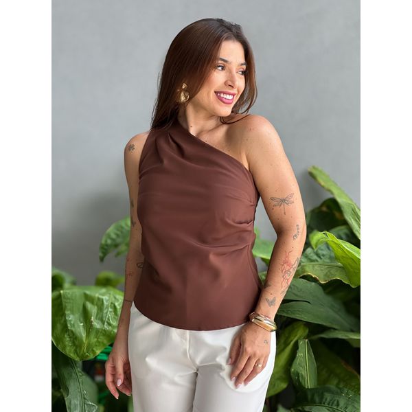 Blusa Nula Manga em Alfaiataria MARROM