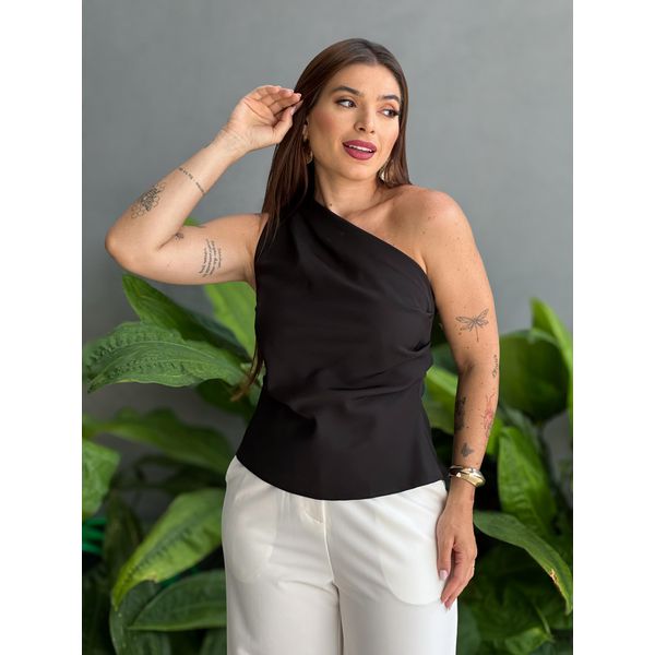 Blusa Nula Manga em Alfaiataria PRETO