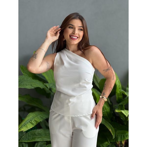 Blusa Nula Manga em Alfaiataria OFF WHITE