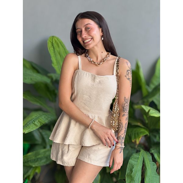 Conjunto Peplum Tarsia Blusa e Shorts CRU