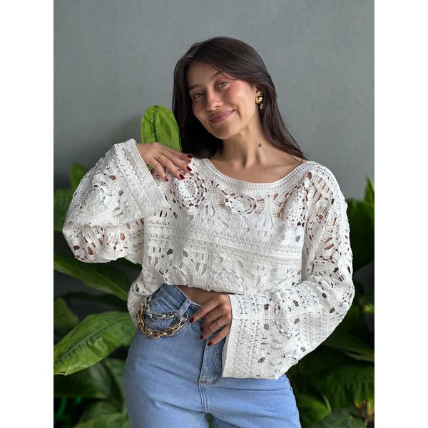 Bata em Renda Manga Longa OFF WHITE