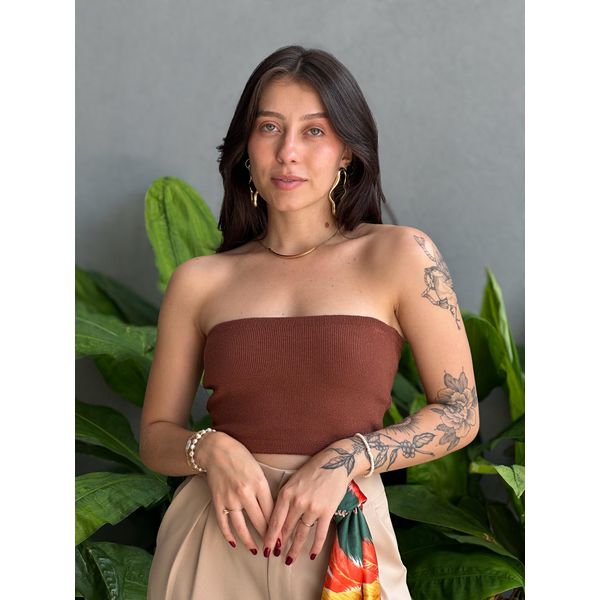 Top faixa em Tricot Modal MARROM