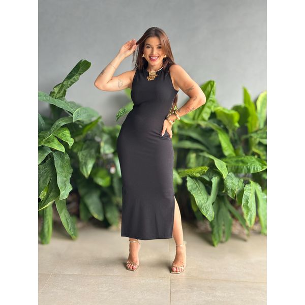 Vestido Midi Elsa em Anarruga PRETO