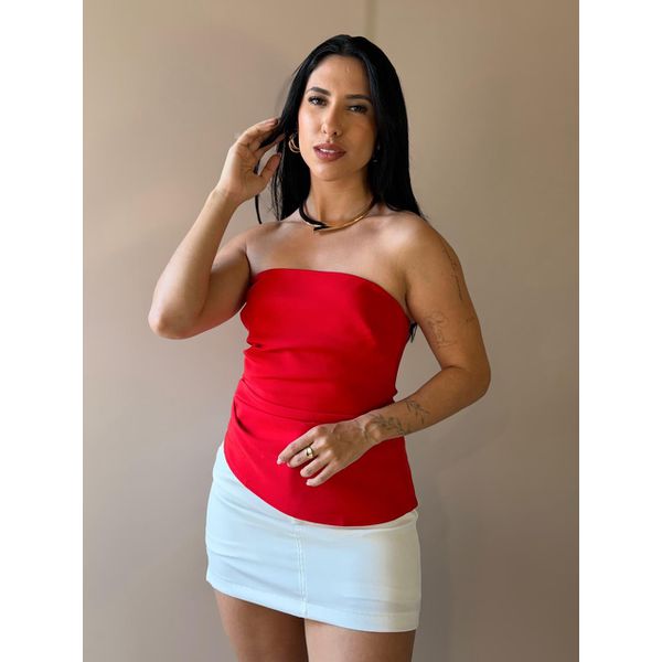 Blusa Sem Alças em Alfaiataria VERMELHO