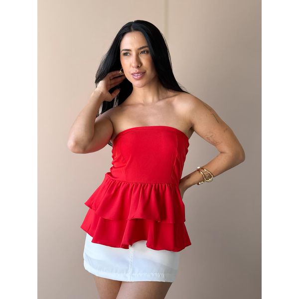 Blusa Doroti Sem Alças com Babados VERMELHO