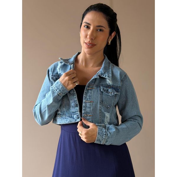 Jaqueta Jeans Cropped 0312 LAVAGEM MEDIA 