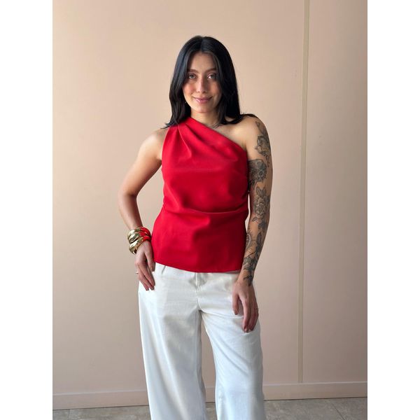 Blusa Nula Manga em Alfaiataria VERMELHO.